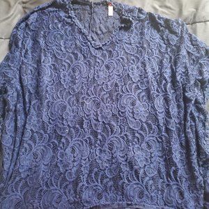 women 3x navy blue lace overlay top
